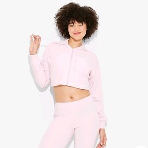 Women's Cropped Zip-Up Ribbed Hoodie Sweatshirt - Wild Fable Light Pink XS